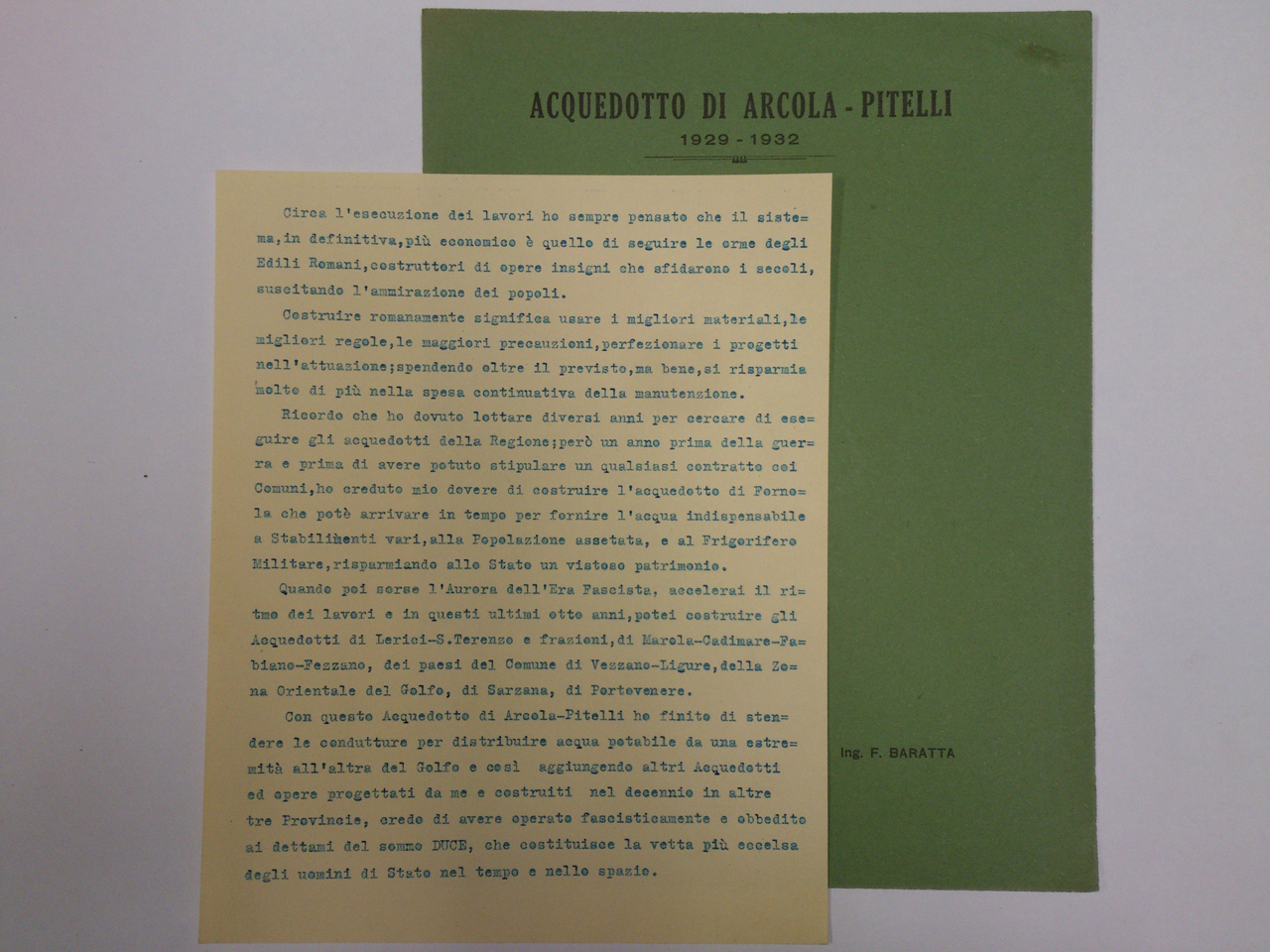 1929 - Acquedotto di Arcola Pitelli - Testi progetto